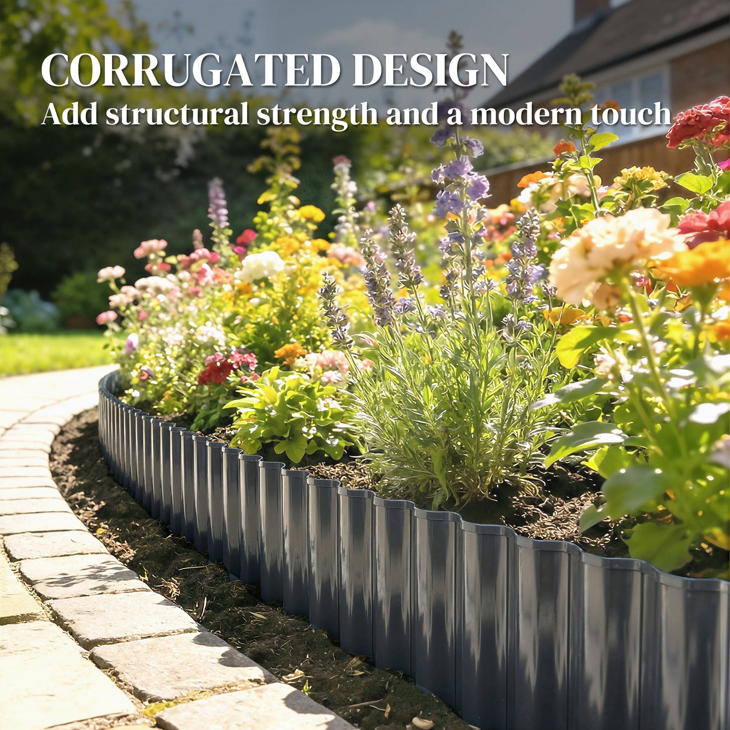 Metal Lawn Edging Border, 8 in x 21.3 ft Garden Edging, Dark Grey