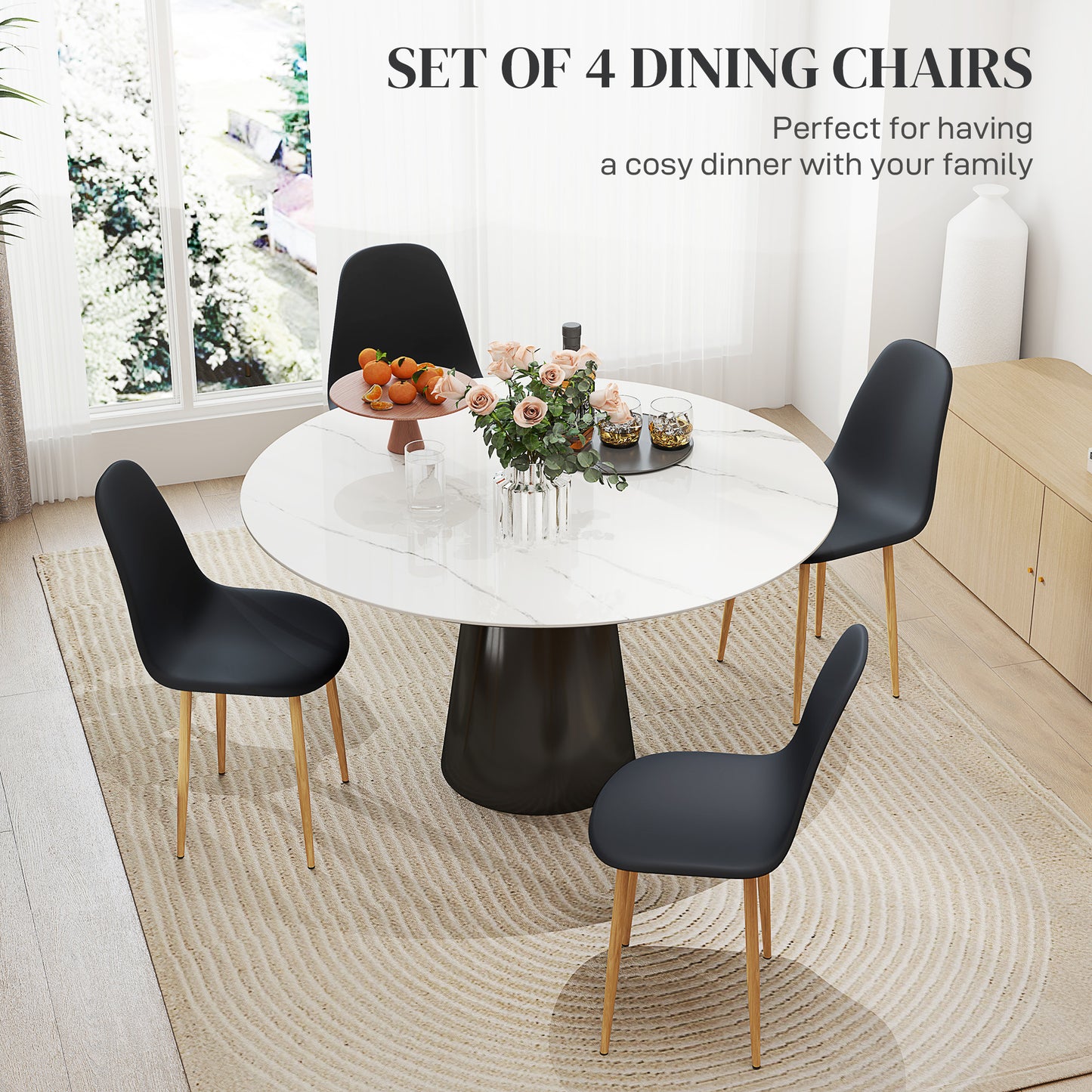 Dining Chairs Set of 4 w/ Curved Back, Steel Legs, Black