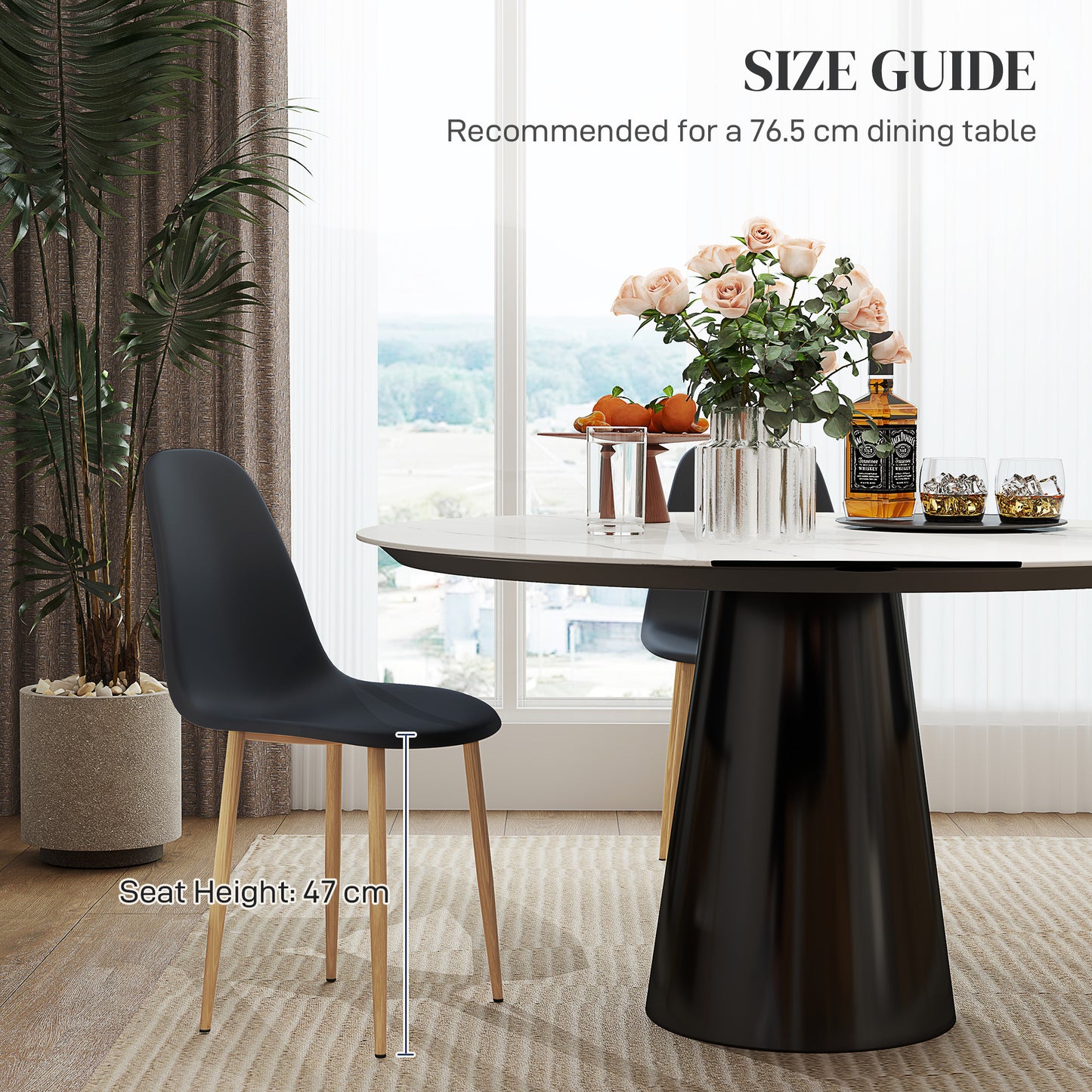 Dining Chairs Set of 4 w/ Curved Back, Steel Legs, Black