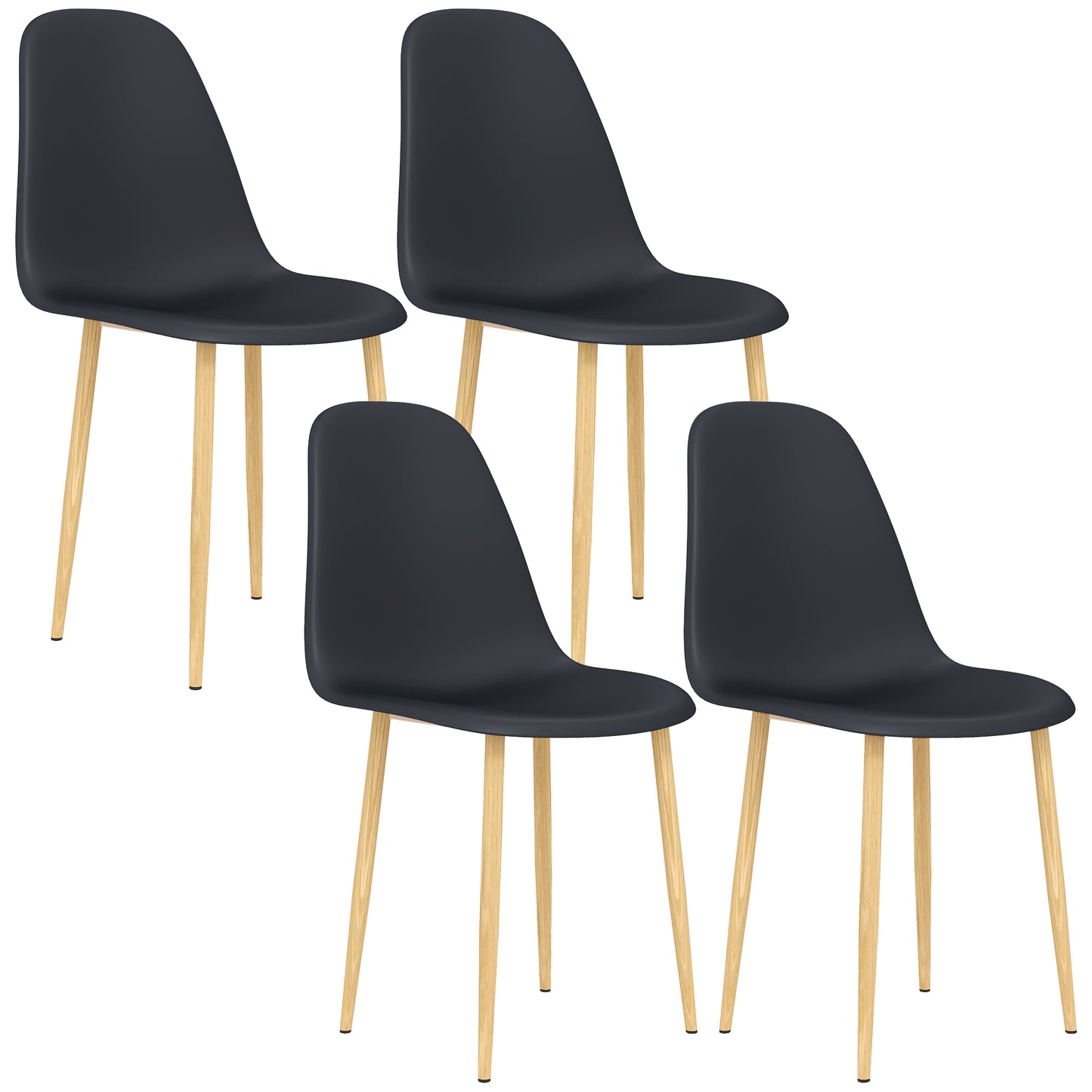 Dining Chairs Set of 4 w/ Curved Back, Steel Legs, Black