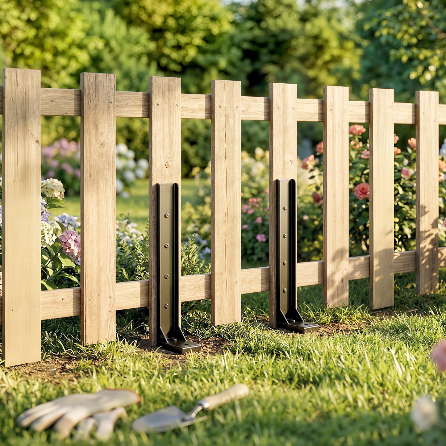 2 Pack Fence Post Repair Kit, Metal Fence Post Support with Drill