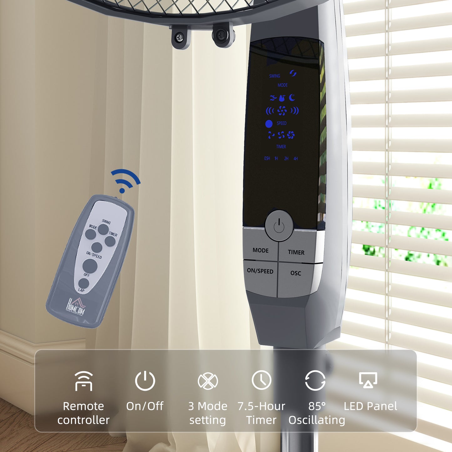 16" Oscillation Cooling Fan with Remote Adjustable Height Grey