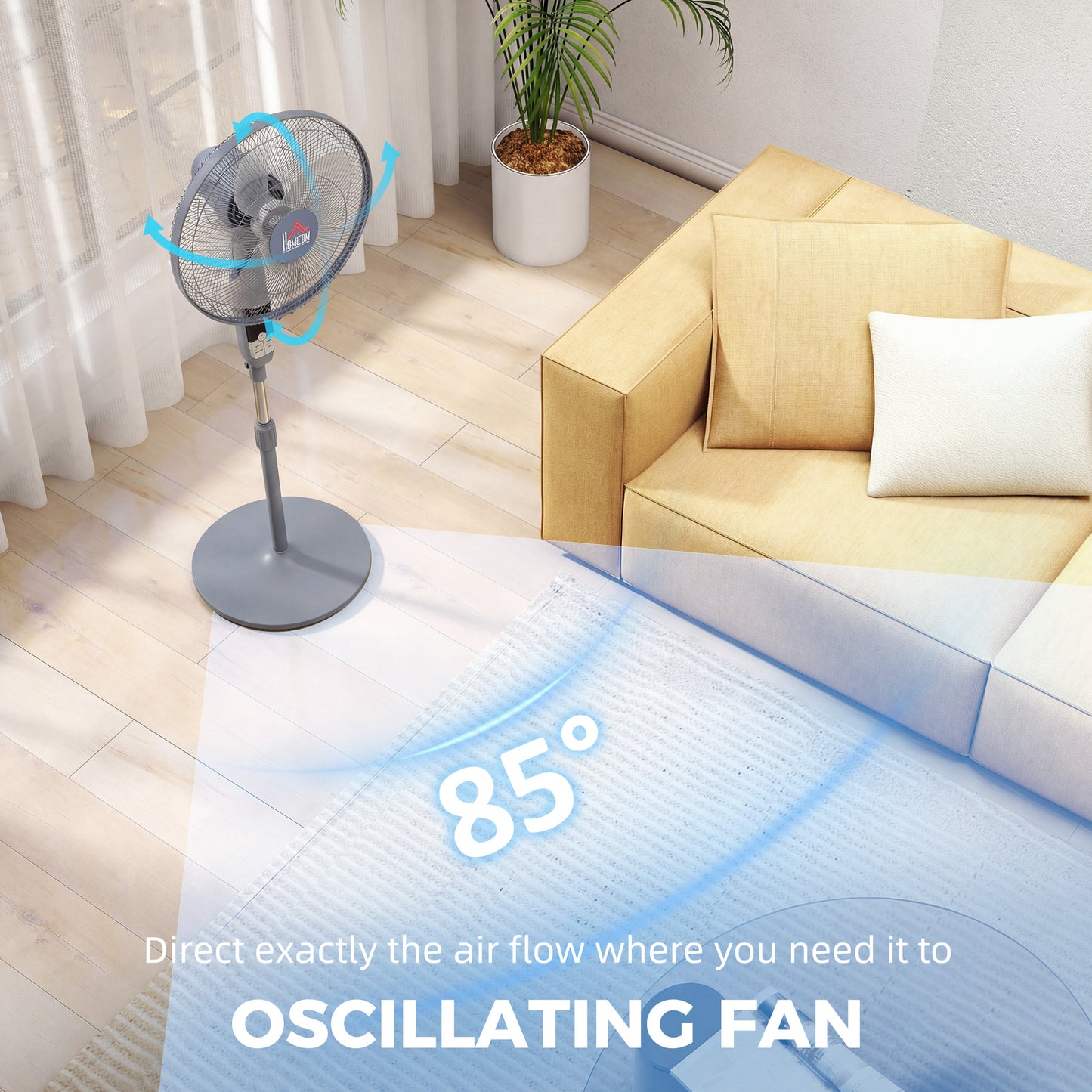 16" Oscillation Cooling Fan with Remote Adjustable Height Grey