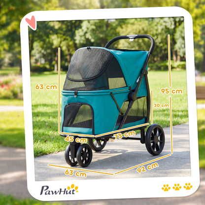 Dog Stroller, 3 Wheels Pet Stroller with Easy One-Click Quick Fold