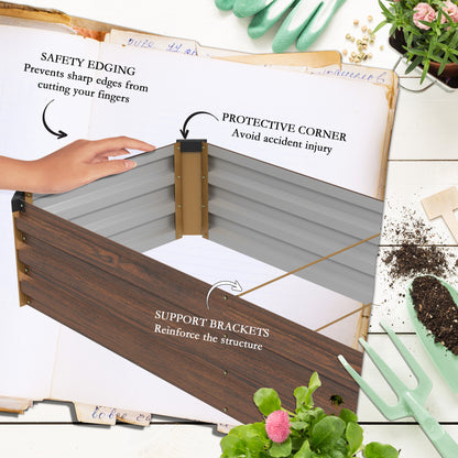 Galvanised Raised Bed for Garden, Rectangular Outdoor Elevated Planter Box with Safety Edging and Open Bottom for Growing Flowers, Herbs and Vegetables, 240 x 60 cm, Dark Brown