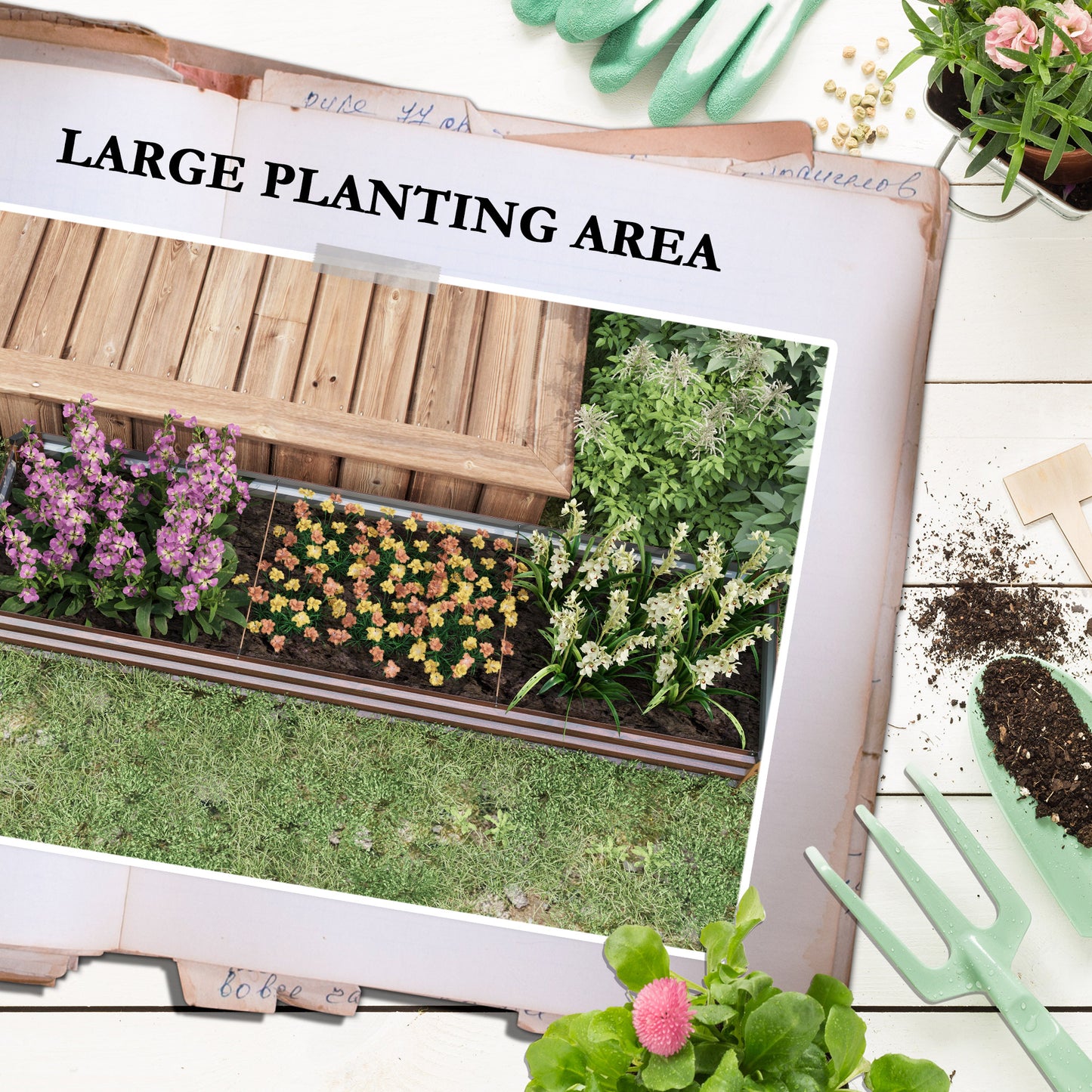 Galvanised Raised Bed for Garden, Rectangular Outdoor Elevated Planter Box with Safety Edging and Open Bottom for Growing Flowers, Herbs and Vegetables, 240 x 60 cm, Dark Brown