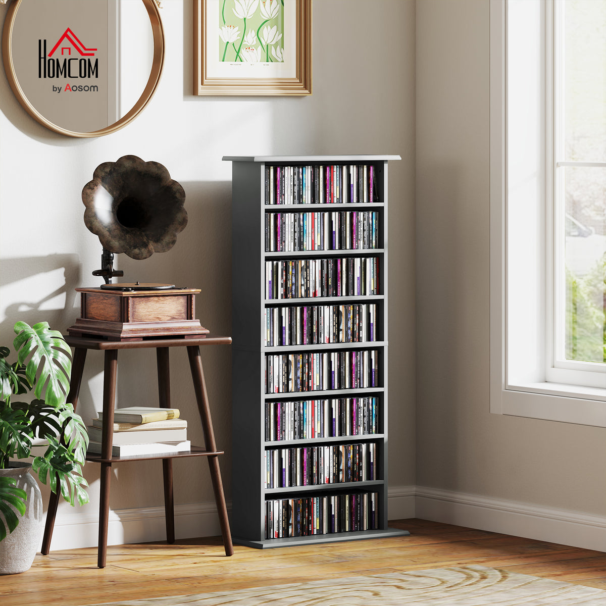 CD Storage Unit DVD Tower Blu-ray Storage Shelf for Living Room Grey