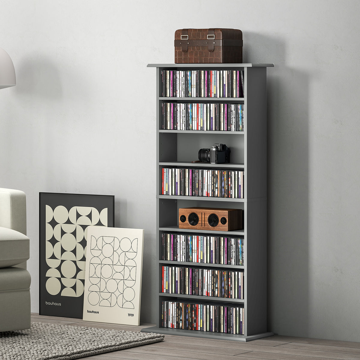 CD Storage Unit DVD Tower Blu-ray Storage Shelf for Living Room Grey