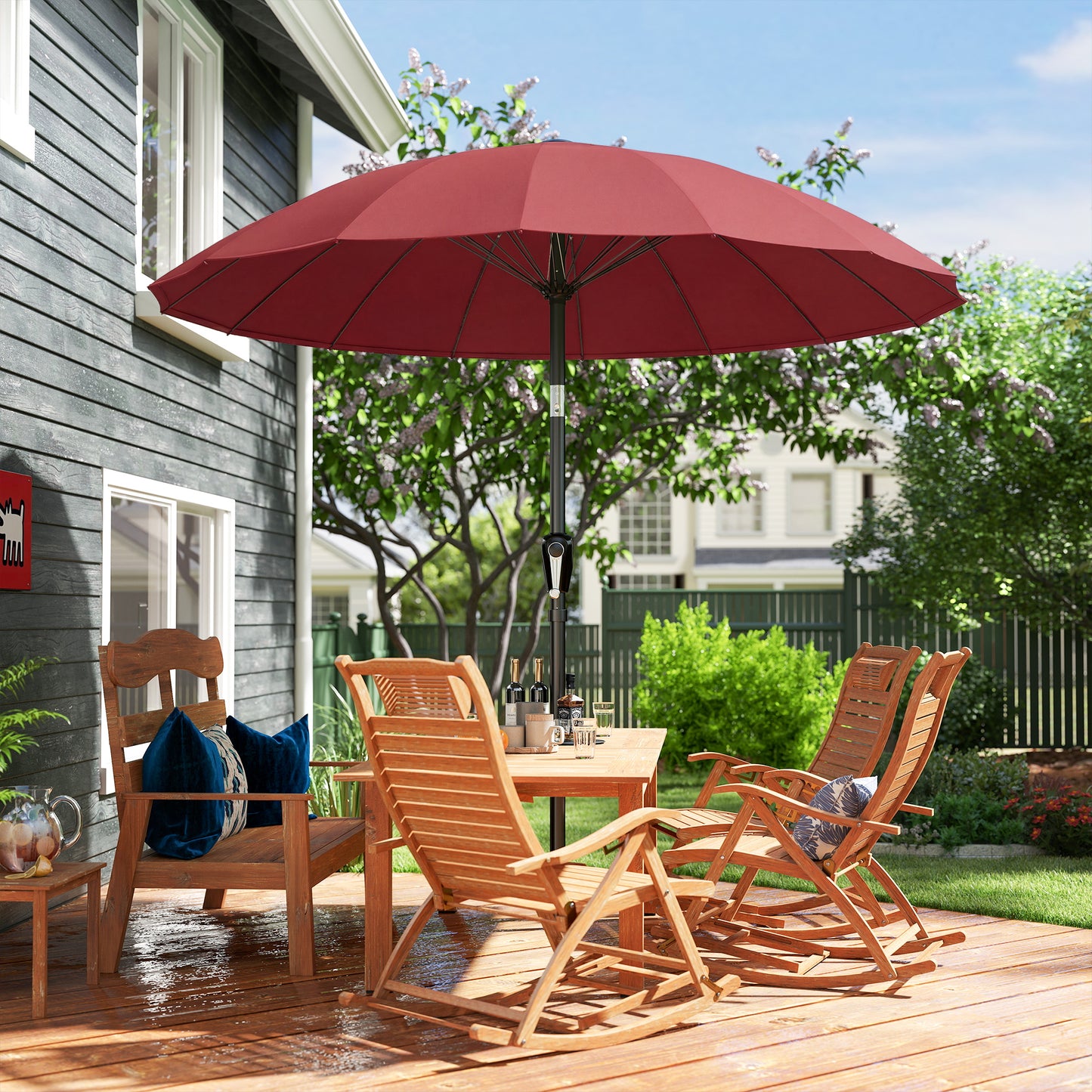 2m Shanghai Garden Parasol Umbrella, Outdoor Sun Shade, Wine Red