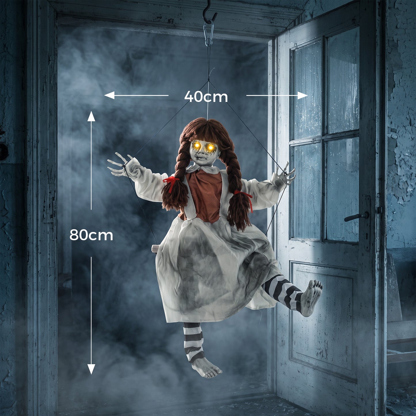 Halloween Animated Hanging Creepy Girl on Swing Decoration