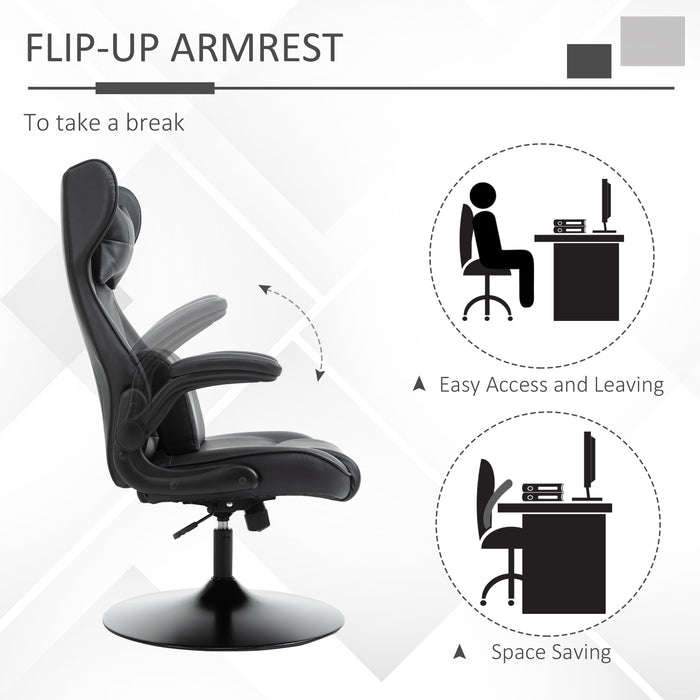 Video Game Chair with Lumbar Support, Racing Style Home Office Chair, Computer Chair with Swivel Base, Flip-up Armrest and Headrest, Black