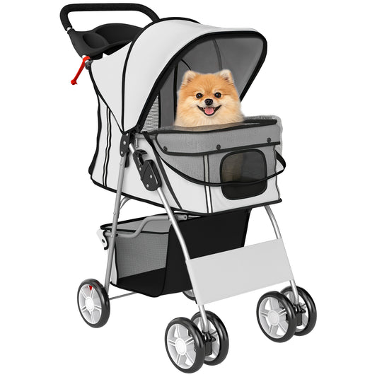 Pet Stroller Carrier Foldable Deluxe Walk Travel Dog, Grey
