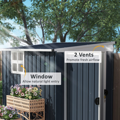 4 x 6ft Outdoor Garden Storage Shed, Metal Shed with Window, 2 Vents and Lockable Door for Garden, Patio, Dark Grey