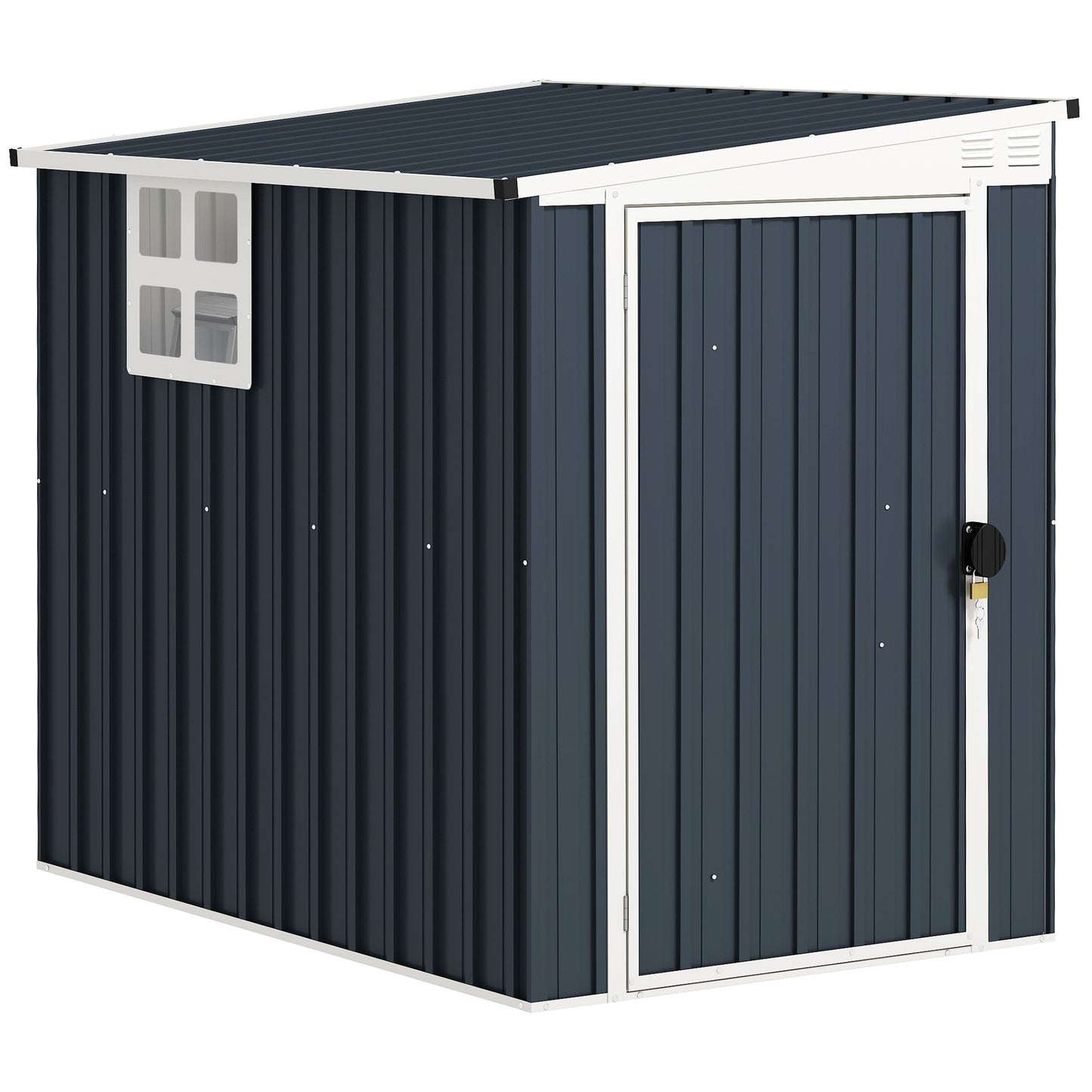 4 x 6ft Outdoor Garden Storage Shed, Metal Shed with Window, 2 Vents and Lockable Door for Garden, Patio, Dark Grey