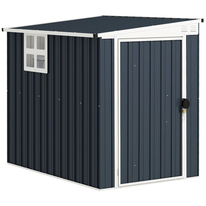 4 x 6ft Outdoor Garden Storage Shed, Metal Shed with Window, 2 Vents and Lockable Door for Garden, Patio, Dark Grey