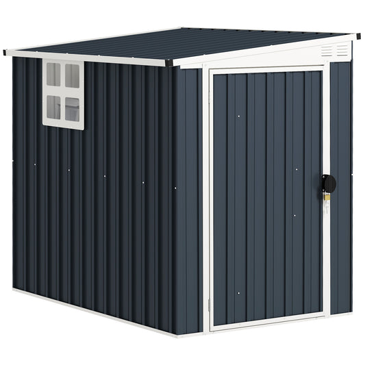 4 x 6ft Outdoor Garden Storage Shed, Metal Shed with Window, 2 Vents and Lockable Door for Garden, Patio, Dark Grey