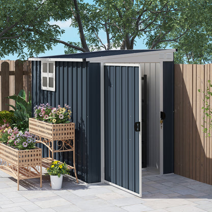 4 x 6ft Outdoor Garden Storage Shed, Metal Shed with Window, 2 Vents and Lockable Door for Garden, Patio, Dark Grey