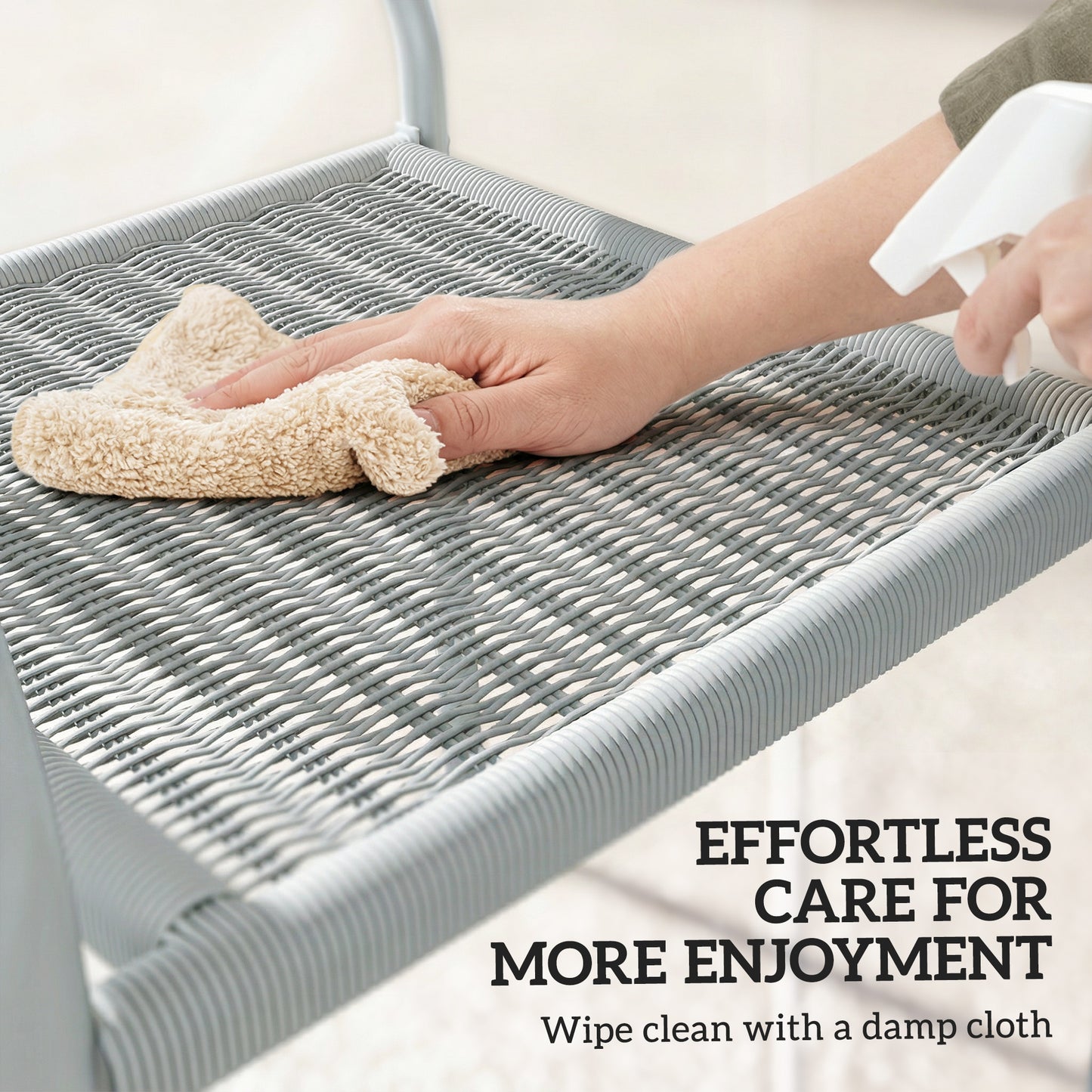 Garden Chairs Set of 4, Stackable & Rattan Effect, Light Grey