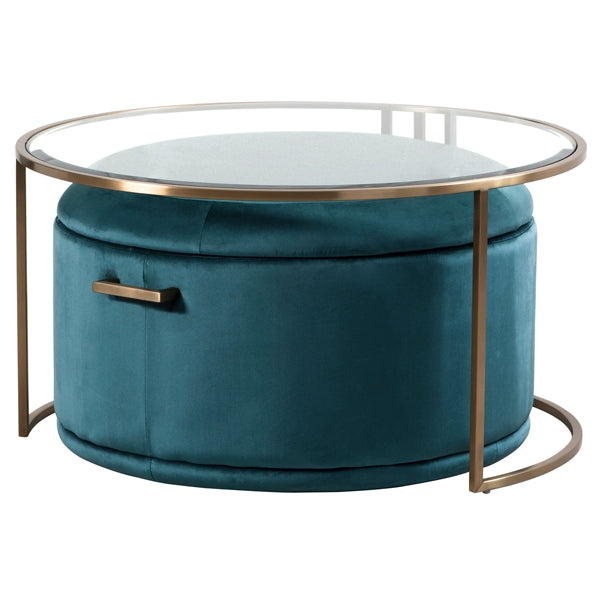 Aria Brass Coffee Table and Storage Ottoman Peacock - Set