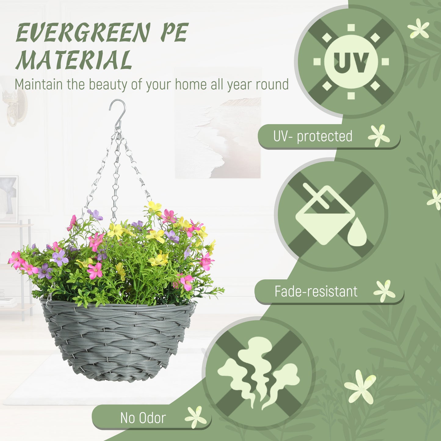 Set of 2 Artificial Cosmos Flowers, Hanging Planters with Basket