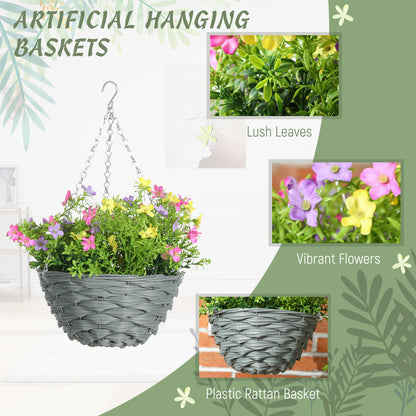 Set of 2 Artificial Cosmos Flowers, Hanging Planters with Basket
