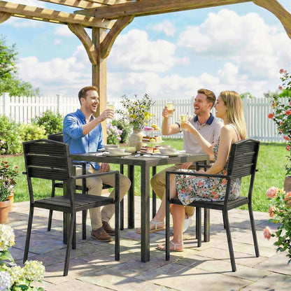 Garden Chairs Set of 4, Garden Dining Chairs, HDPE Seat, Black