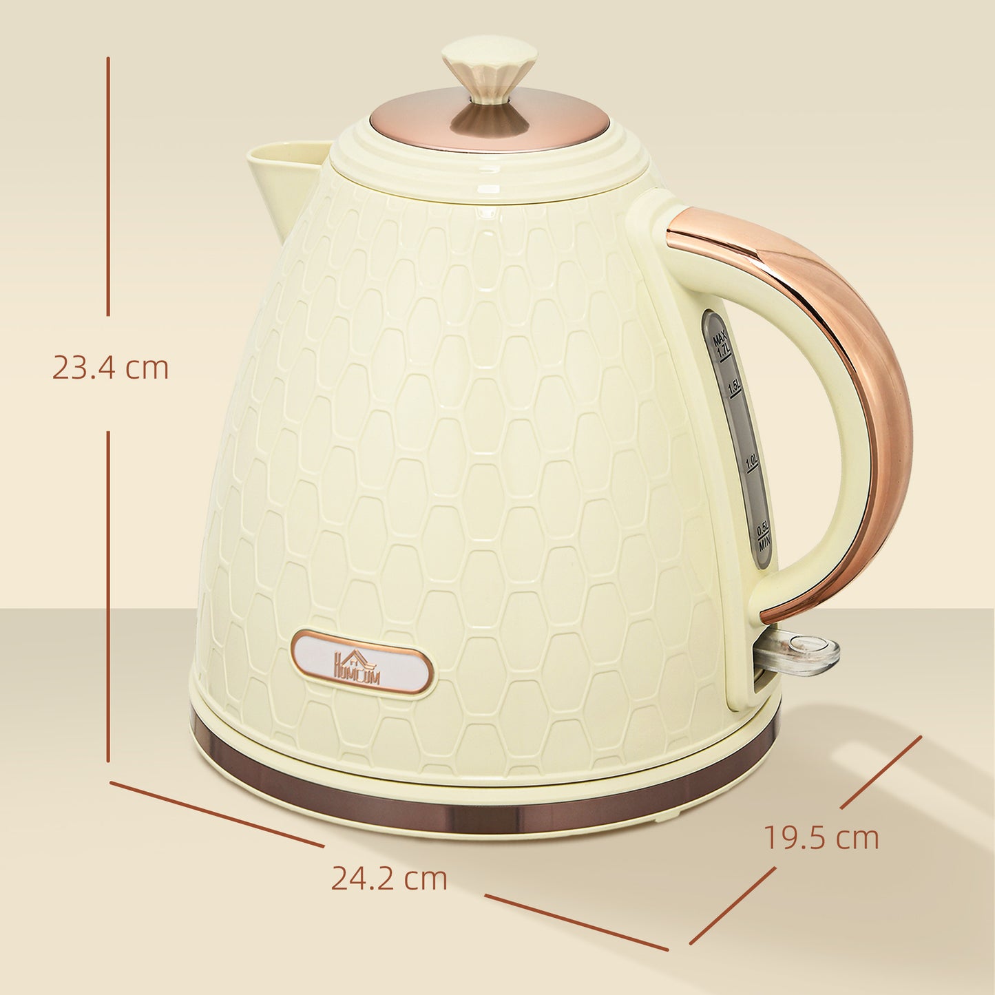 Electric Kettle, Fast Boil, 1.7L, 3KW, Swivel, Auto Shut-off, Beige