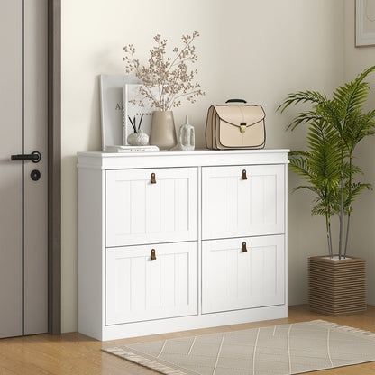 Slim Shoe Cabinet with Adjustable Shelves for Hallway, White