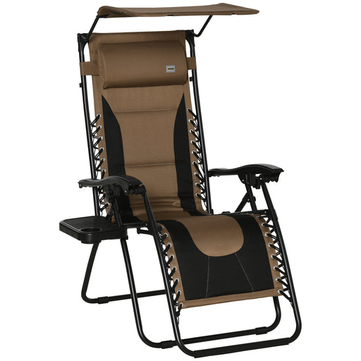 Zero Gravity Lounger Chair, Folding Reclining Patio Chair with Shade Cover, Cup Holder and Headrest for Poolside, Camping, Brown