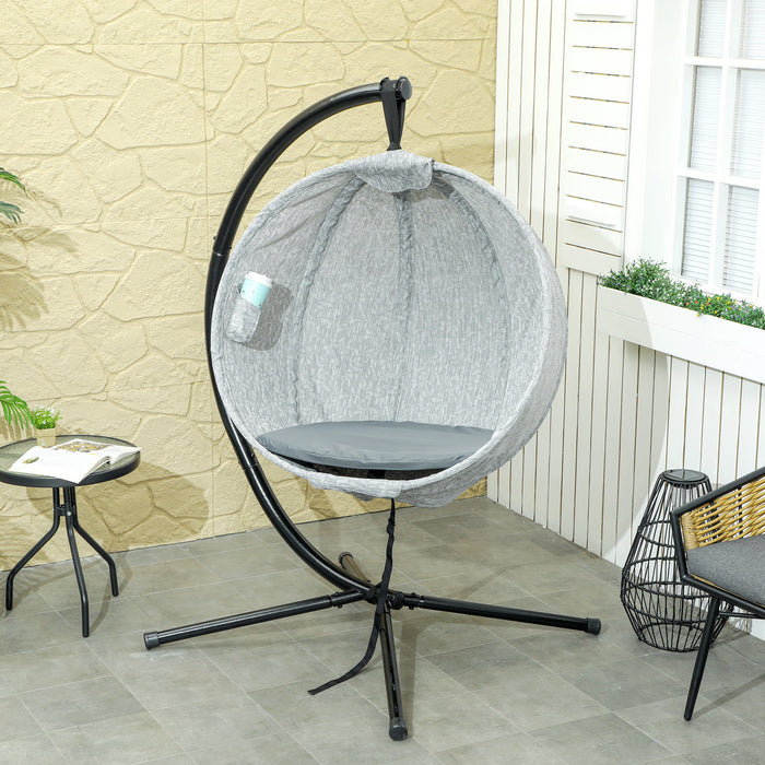 Hanging Egg Chair Outdoor Indoor Swing Chair, Folding Basket, Grey