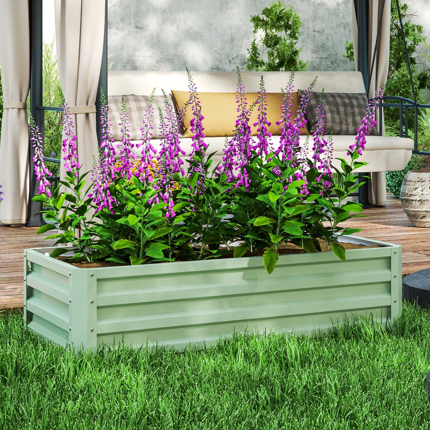 Raised Garden Bed Elevated Planter Box for Flowers Light Green