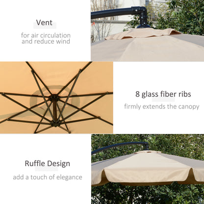 2.7m Cantilever Parasol Banana Sun Umbrella with Crank Handle and Cross Base for Outdoor Hanging Sun Shade Brown