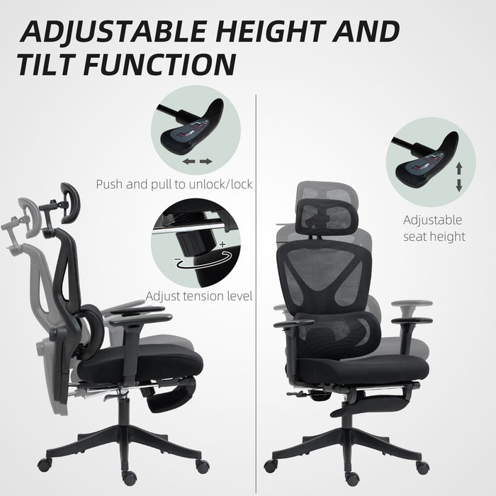 Ergonomic Office Chair, Recliner Computer Chair with Footrest, Black