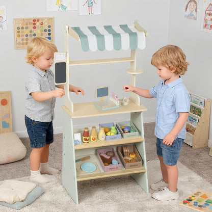 Wooden Toy Shop, Supermarket Role Play with 34 Accessories, Green