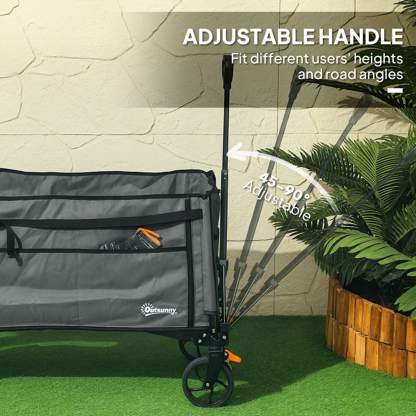 Folding Trolley on Wheels, Garden Cart with Openable Sides, Grey