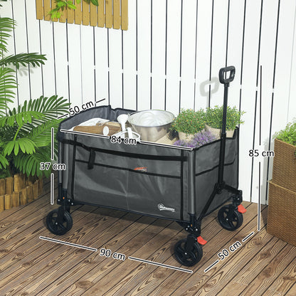 Folding Trolley on Wheels, Garden Cart with Openable Sides, Grey