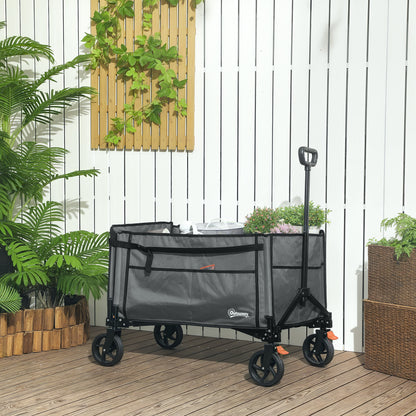 Folding Trolley on Wheels, Garden Cart with Openable Sides, Grey
