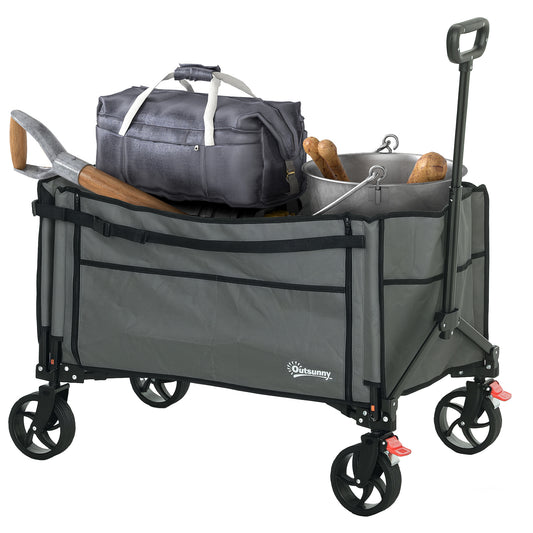 Folding Trolley on Wheels, Garden Cart with Openable Sides, Grey