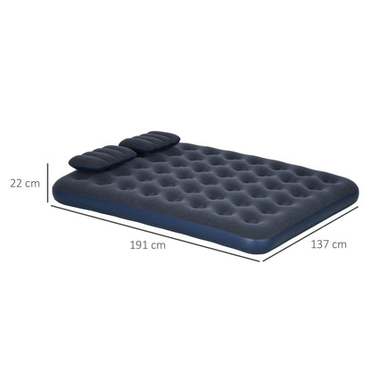 Inflatable Double Air Bed, with Hand Pump - Blue