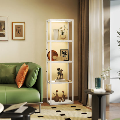 LED Floor Lamp with Glass Shelves, Dimmable Room Lamp, Oak