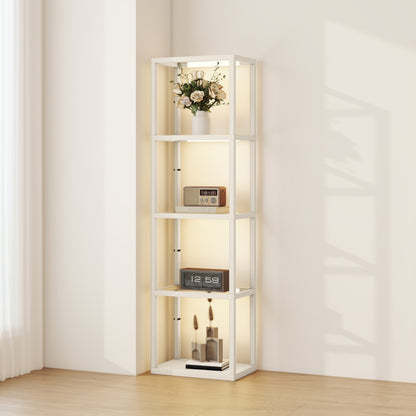 LED Floor Lamp with Glass Shelves, Dimmable Room Lamp, Oak