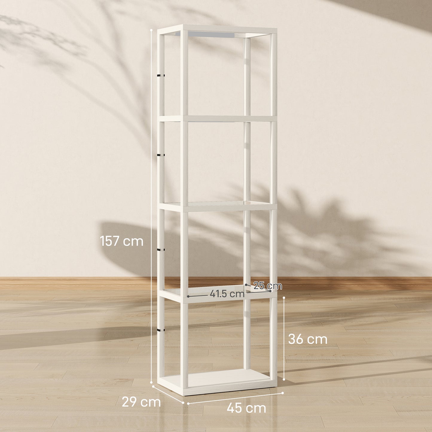 LED Floor Lamp with Glass Shelves, Dimmable Room Lamp, Oak