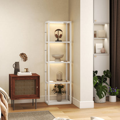 LED Floor Lamp with Glass Shelves, Dimmable Room Lamp, Oak