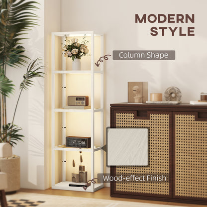 LED Floor Lamp with Glass Shelves, Dimmable Room Lamp, Oak