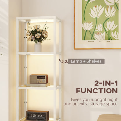LED Floor Lamp with Glass Shelves, Dimmable Room Lamp, Oak