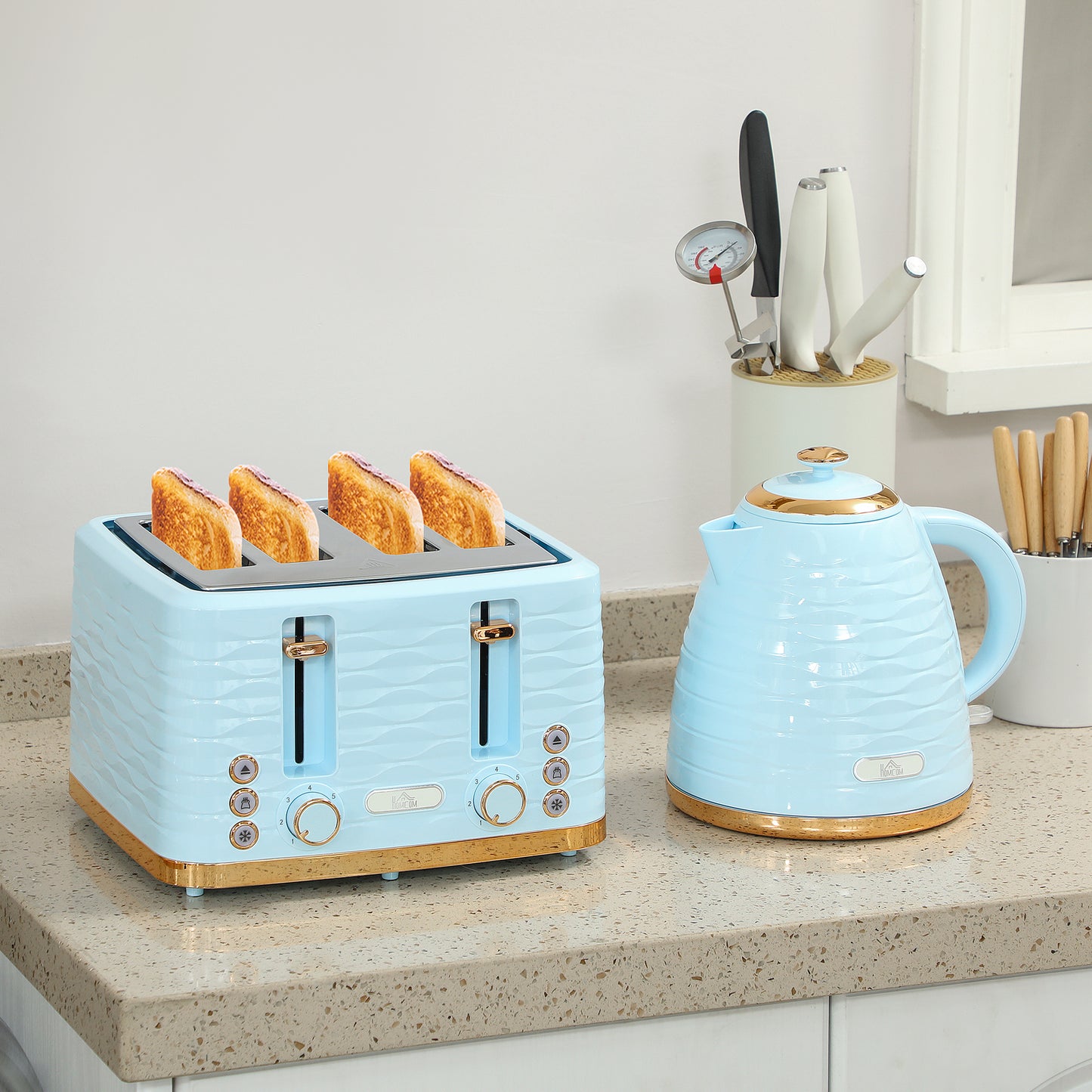 Kettle and Toaster Set 1.7L Kettle & 4 Slice Toaster Light, Blue