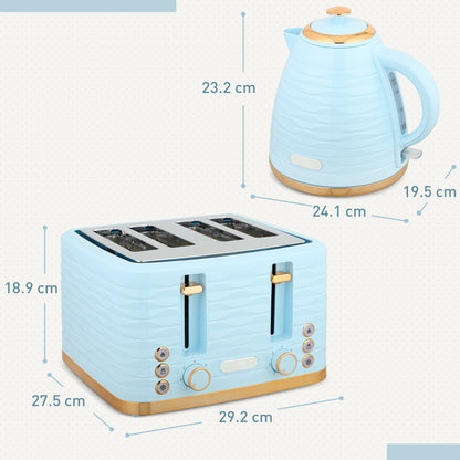 Kettle and Toaster Set 1.7L Kettle & 4 Slice Toaster Light, Blue