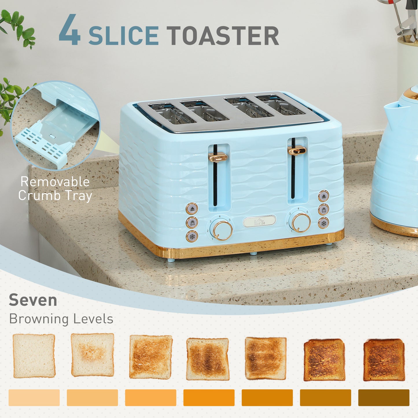 Kettle and Toaster Set 1.7L Kettle & 4 Slice Toaster Light, Blue