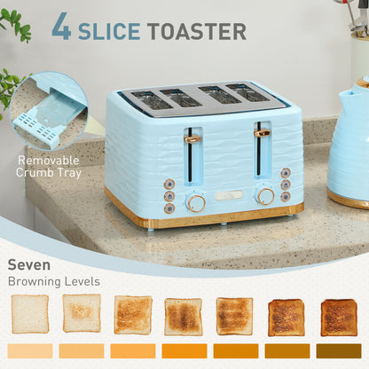 Kettle and Toaster Set 1.7L Kettle & 4 Slice Toaster Light, Blue
