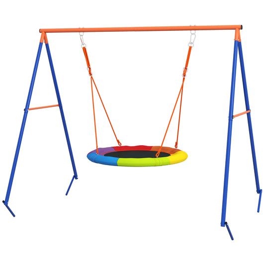 Metal Kids Swing Set Nest Swing Seat with A-Frame Structure for Outdoor Use Multicoloured